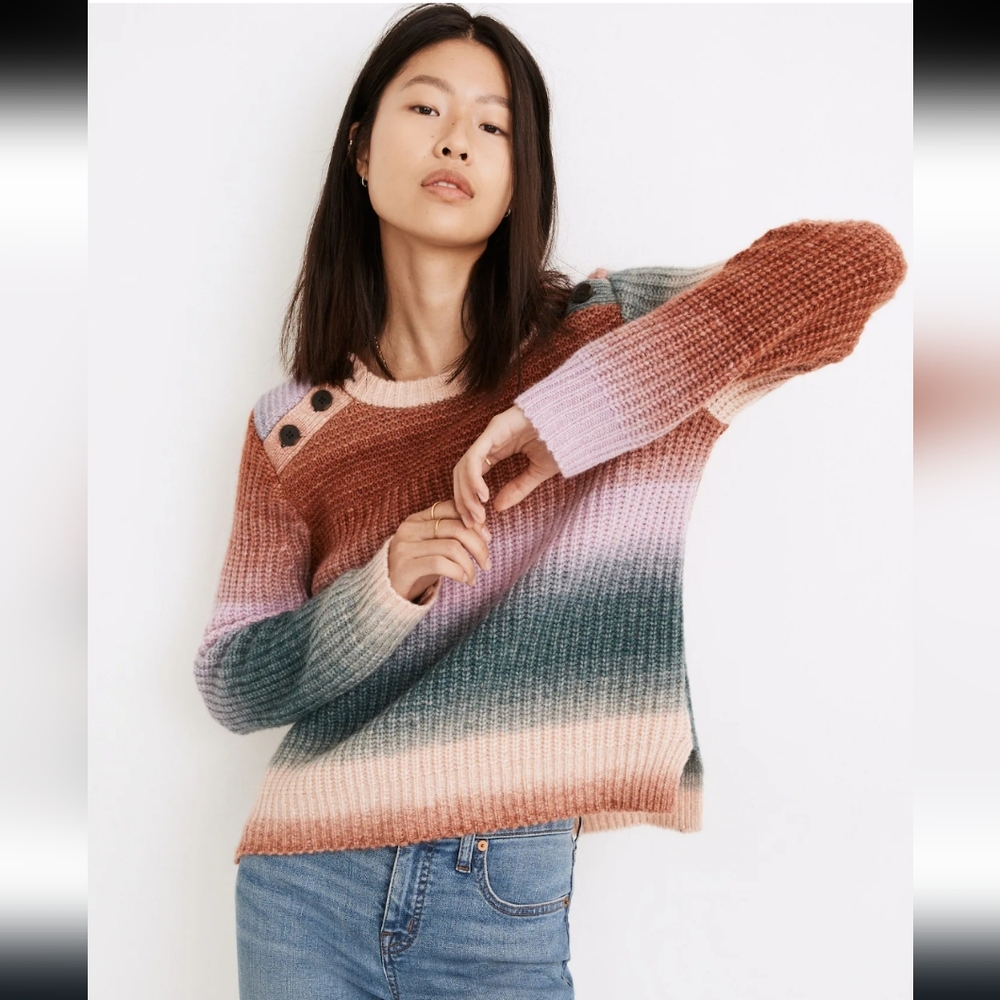 Madewell Space-Dyed Button-Shoulder Pullover Sweater Size Small EUC